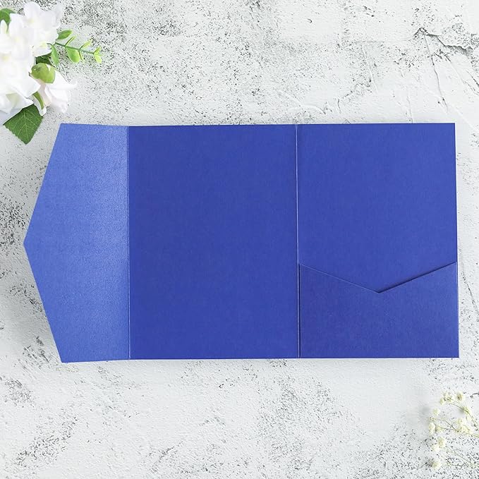 20 PCS Royal Blue Tri-fold Laser Cut Wedding Invitation Pockets - Image 3