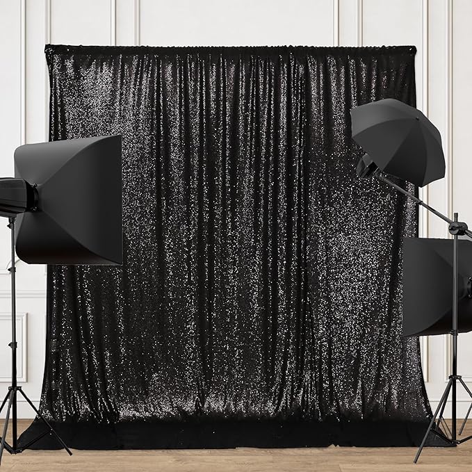 PartyDelight Black Sequin Backdrop Curtains 8FT X 8FT Sparkly by PartyDelight