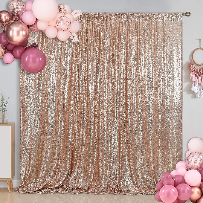 SquarePie Sequin Backdrop 6FT x 8FT Rose Gold Curtain Background by SquarePie