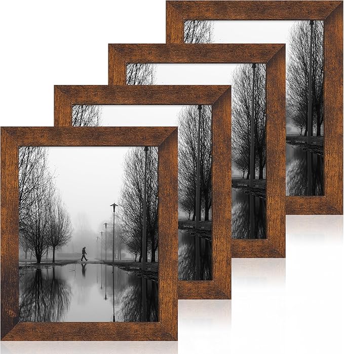 8x10 Picture Frame Set of 4, High Definition Glass 8 x 10 Frame, Wood Rustic by iRahmen