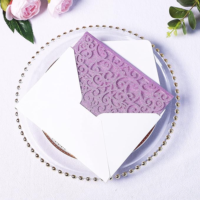 PONATIA 20 PCS Laser Cut Wedding Invitations Pockets - Image 5