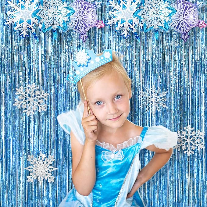 BRAVESHINE Light Blue Tinsel Foil Fringe Curtains - Image 8