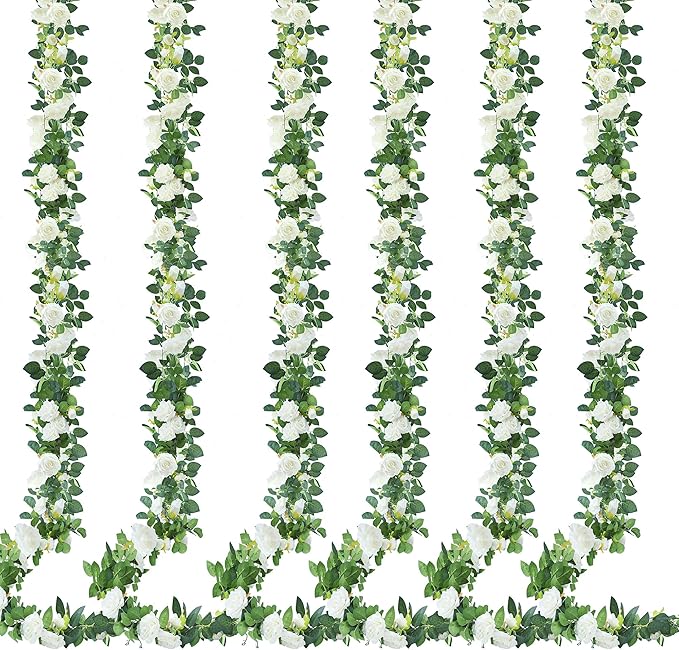 Sggvecsy 6Pcs 46.5Ft Artificial Rose Vine Fake Flower Garland Floral Garland by Sggvecsy
