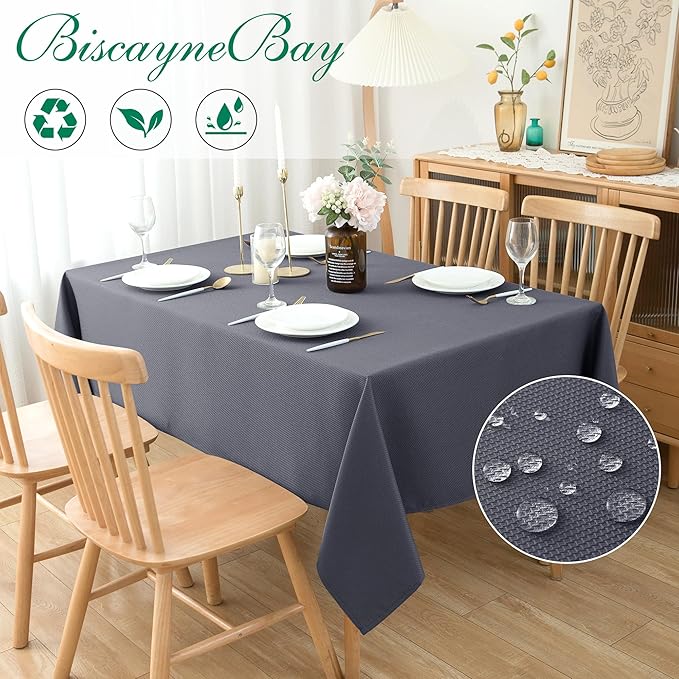 Biscaynebay Textured Fabric Tablecloths 60x84 Inches Rectangular, Dark Grey - Image 2
