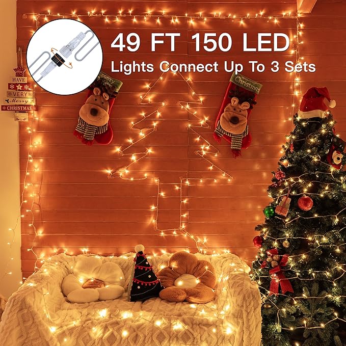 Connectable Warm White String Lights Indoor Bedroom, 8 Modes Christmas String - Image 2
