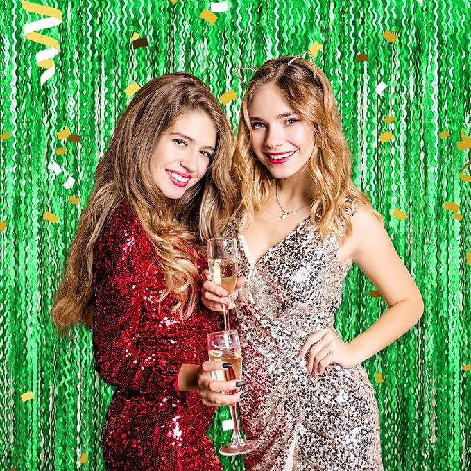 4 Pack Green Wave Foil Fringe Curtain Backdrop, 3.28Ft x 8.2Ft Metallic Tinsel - Image 4