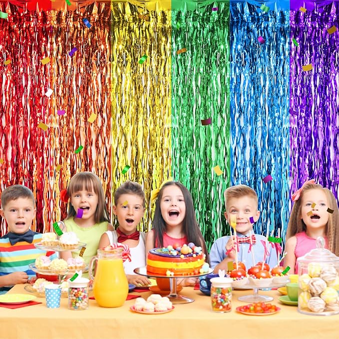 2 Pack 3.3X6.6Ft Rainbow Wavy Foil Fringe Curtains Backdrop Decorations - Image 7