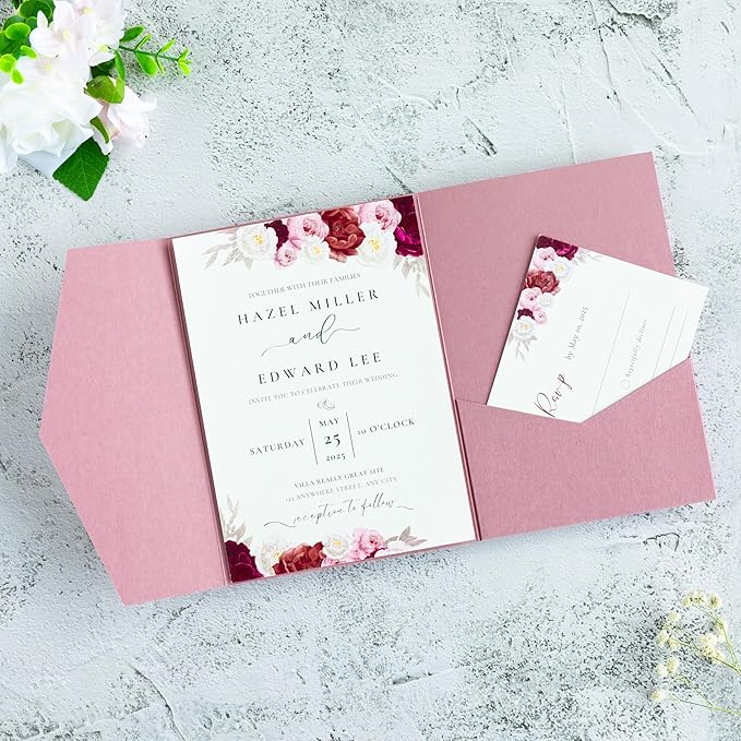 20 PCS Dusty Rose Tri-fold Laser Cut Wedding Invitation Pockets - Image 8