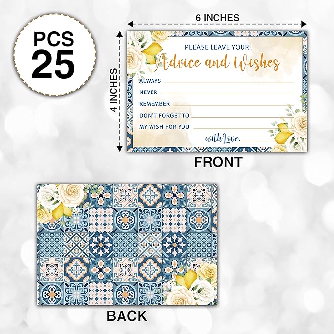 Mediterranean Lemon Advice and Wishes Cards, Mr and Mrs, Bride Shower, Wedding - Image 2