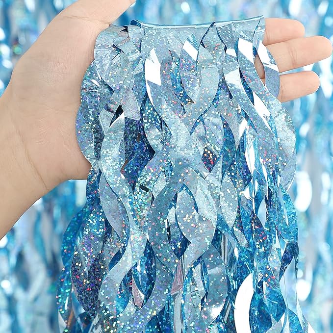 3 Pack 3.3 ft x 6.6 ft Tinsel Foil Fringe Curtain Blue - Image 2