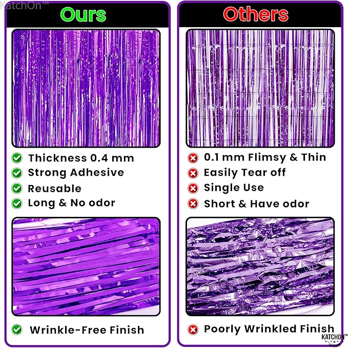 KatchOn, Metallic Purple Foil Fringe Curtain - Image 4