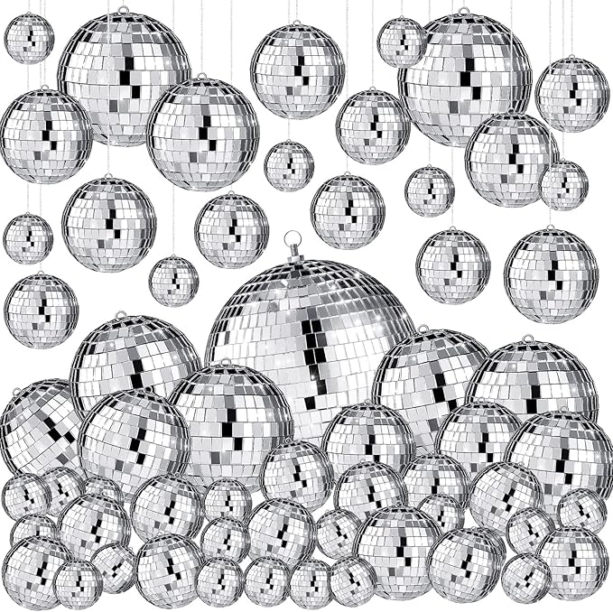Funtery 100 Pcs Mirror Disco Balls Bulk Assorted Silver Hanging Disco Ball Decor by Funtery