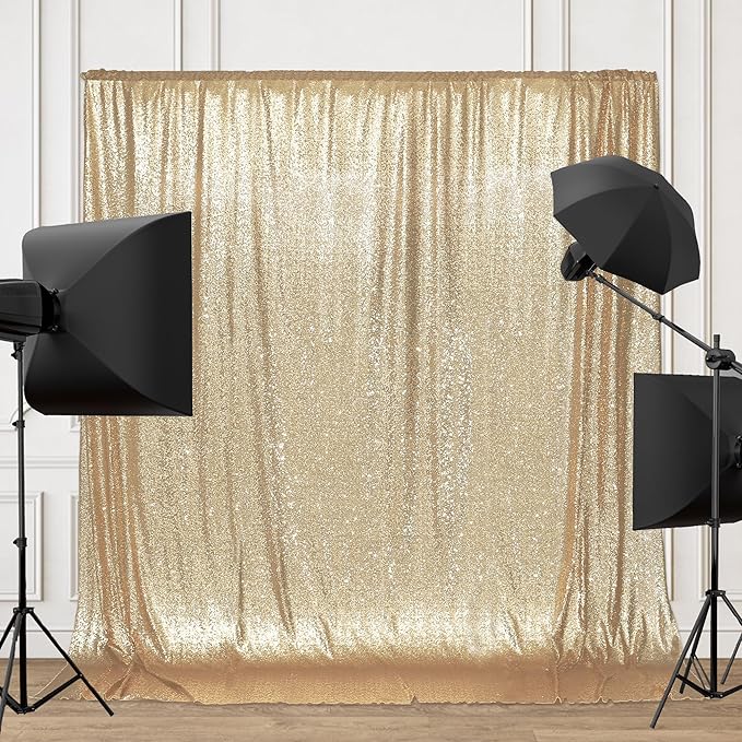 PartyDelight Sequin Backdrop Light Gold 6Ft x 8Ft Photograph Back Drop Wedding - Image 6
