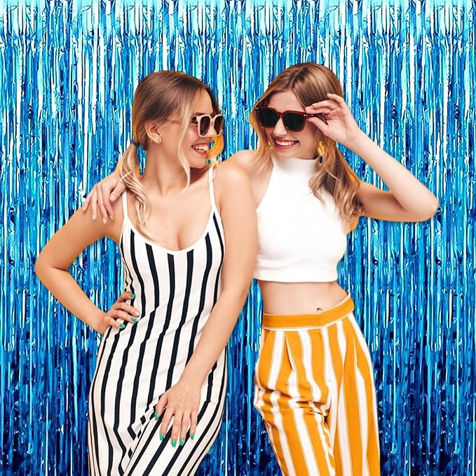 6 Pack Lake Blue Foil Fringe Curtains Backdrop, 3.28 x 8.2 Ft Metallic - Image 6