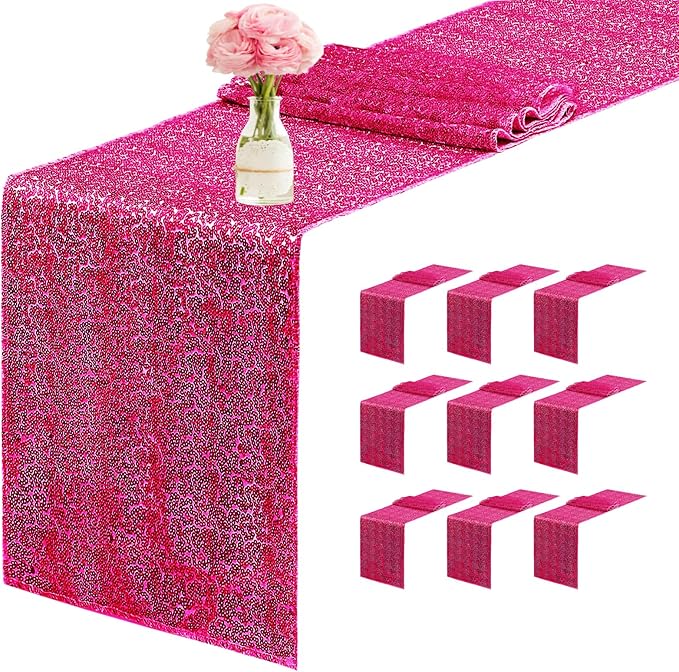 10 Packs 12 x 72 inches Sequin Table Runner, Hot Pink Glitter Table Runner by Unknown