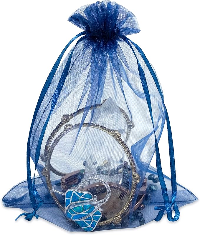 TheDisplayGuys 100-Pack 6x8 Navy Blue Sheer Organza Gift Bags - Image 2