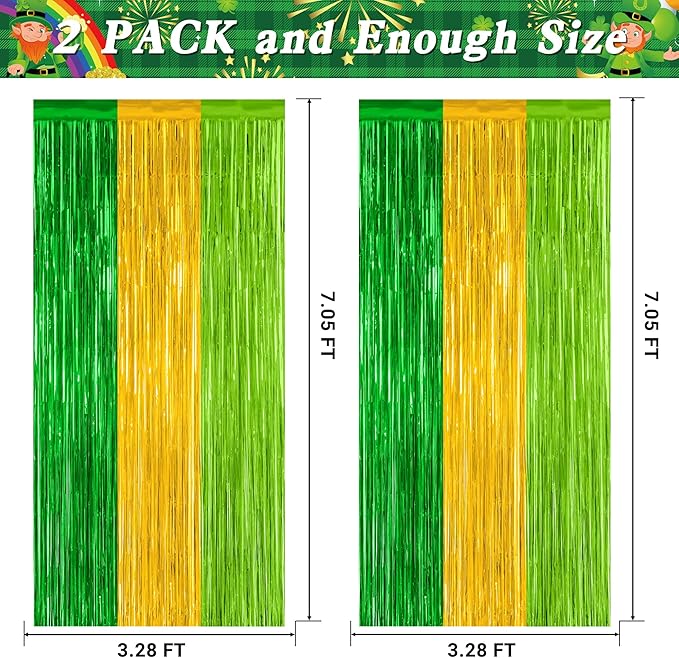 2 Pack St Patrick Party Decorations, 3.28 FT x 7.05 FT Green Gold Light Green - Image 2