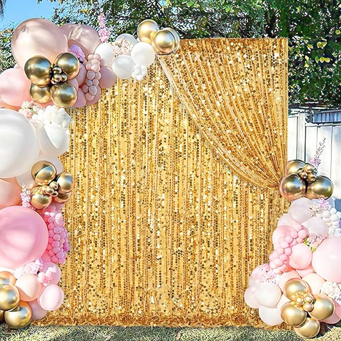Gold Big Payette Sequin Backdrop 2 Panels 4ftx8ft Sparkly Glitter Backdrop - Image 5