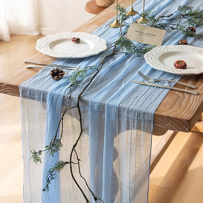 Cheesecloth Light Blue Table Runner Gauze Rustic Cheese Cloth Table Runner 120 by KEKETOARRANGE