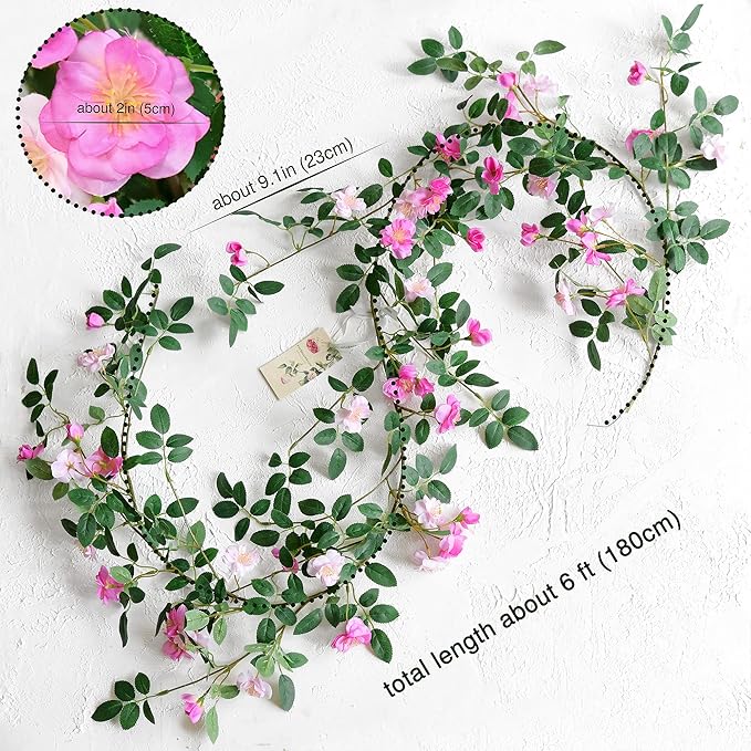FiveSeasonStuff Fuchsia Pink Flower Garlands, Artificial Silk Wild Roses - Image 6