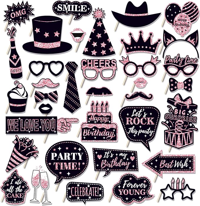 36 PCS Birthday Photo Booth Props Party Supplies Holiday Picture Decorations by Qiuboluny