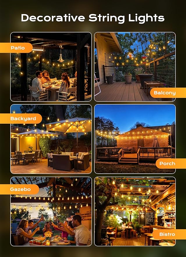 Brightown Outdoor String Lights, 50FT 18+1 LED ST38 LED Patio Lights - Image 5