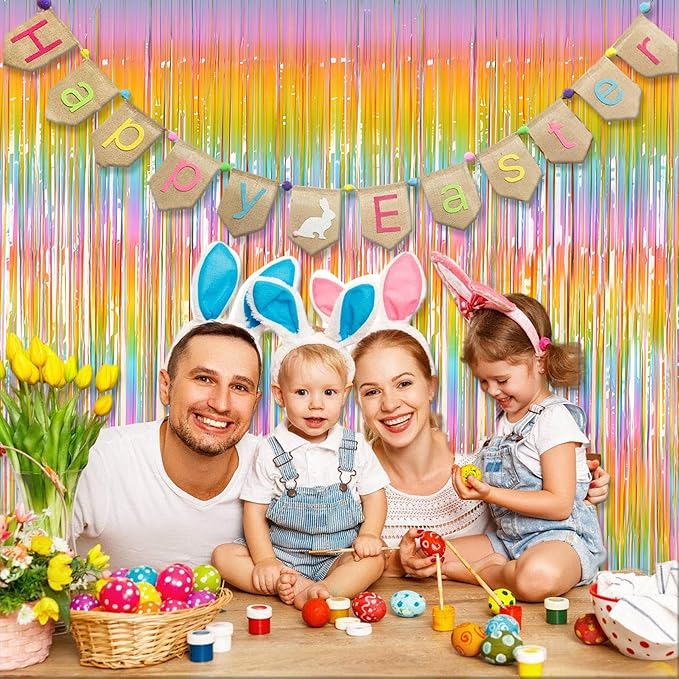 Melsan 2 Pack 3.2 ft x 8.2 ft Pastel Tinsel Foil Fringe Curtains Backdrop - Image 4