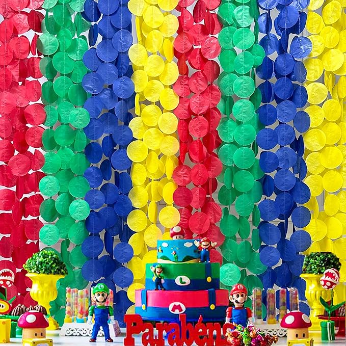 205Ft Super Mario Party Decorations Red Green Blue Yellow Big Polka Dot Tissue by pinkblume