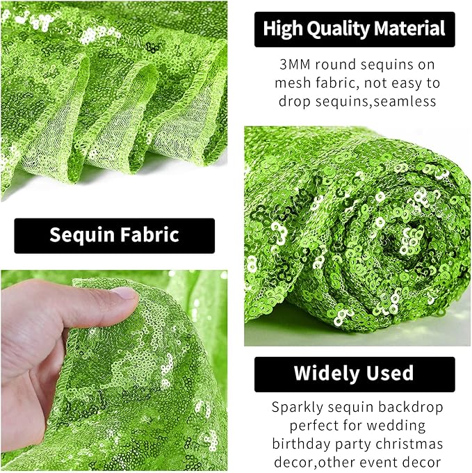 Hahuho Light Green Sequin Backdrop Curtain, Banquet Decoration（2 Panels - Image 3
