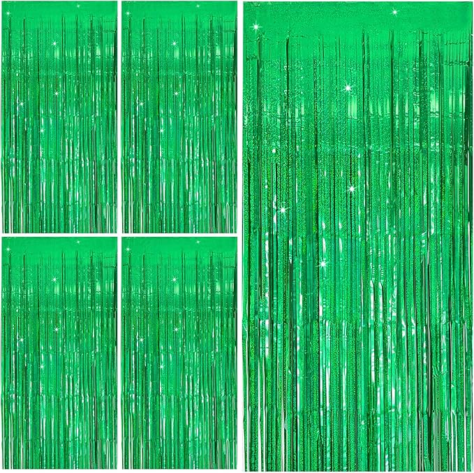 Tinsel Curtain Backdrop Green Birthday Party Decorations 5 Packs Glitter Foil by KEJ