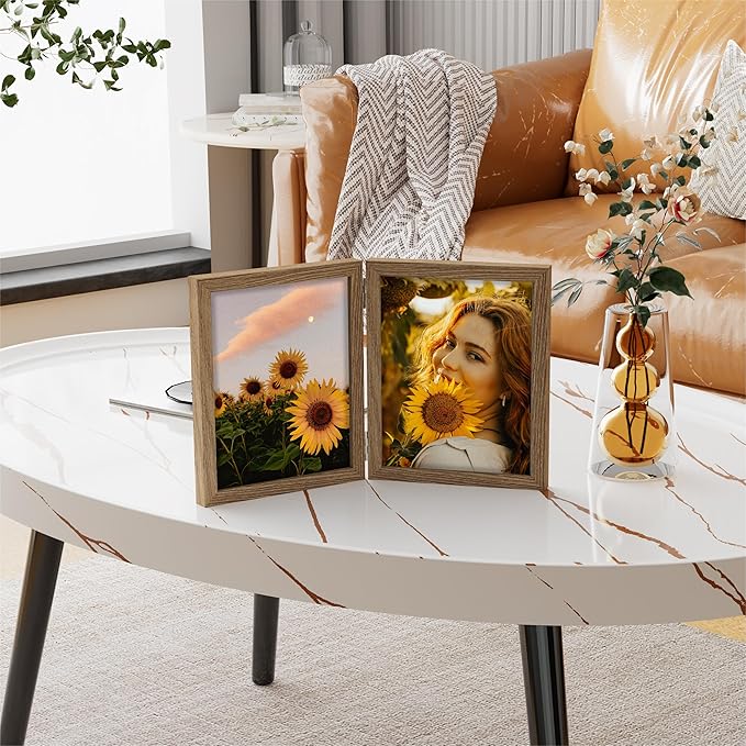 decorUhome Double 8x10 Picture Frame Vertical, Engineered Wood Bifold Photo - Image 2