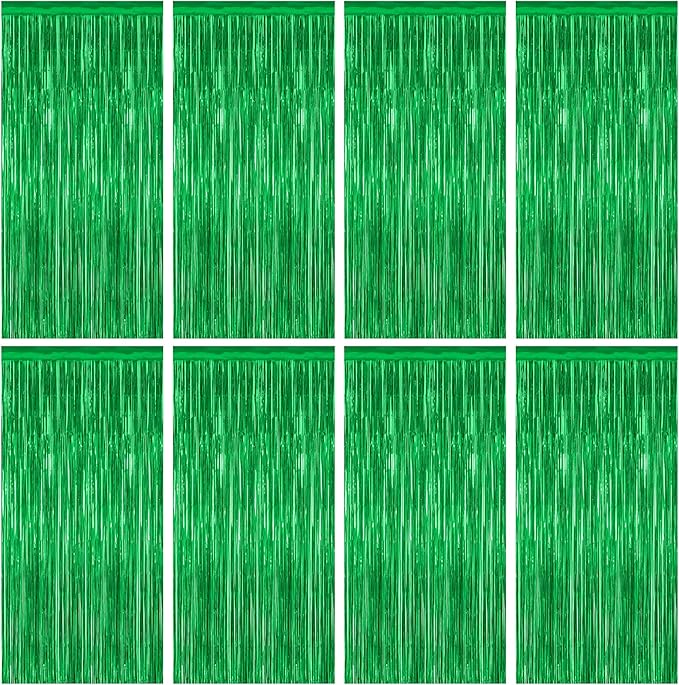 8 Pack Green Streamer, 3.28 FT x 7.05 FT Dinosaur Backdrop, Metallic Tinsel by ZATAYE