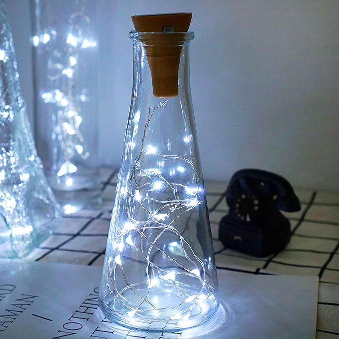 Decorman Upgraded 10 Pack Solar Wine Bottle Lights 20 LEDs Waterproof Silver - Image 3