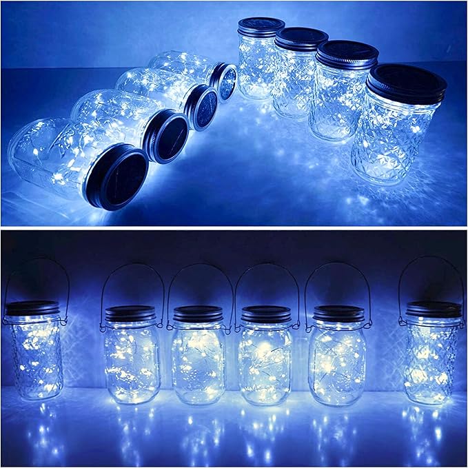 Solar Mason Jar Lid String Lights, 8 Pack 20 Led String Fairy Star Firefly Jar - Image 3