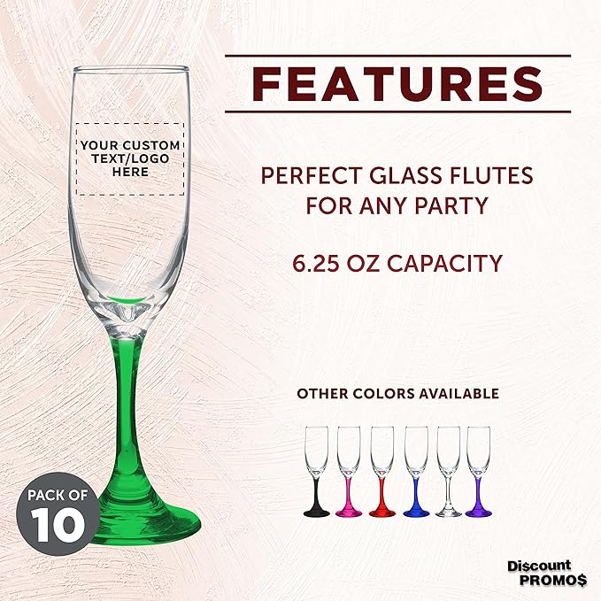 DISCOUNT PROMOS Custom Premiere Champagne Flutes 6.25 oz. Set of 10, - Image 2