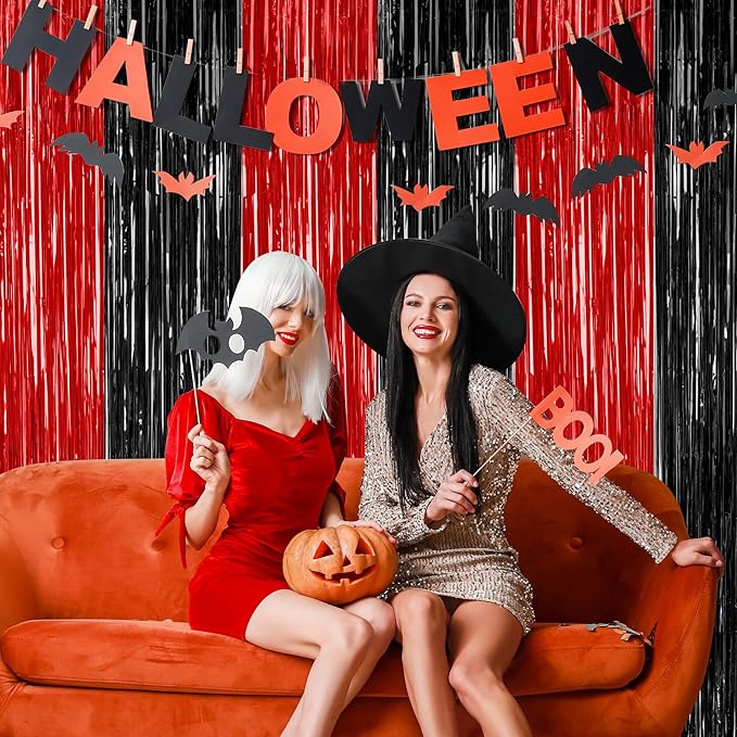 8 Pack Halloween Party Supplies, 3.28 FT x 7.05 FT Red and Black Foil Streamer - Image 5