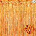 3 Pack Orange Foil Fringe Curtain Backdrop, 3.28Ft x 8.2Ft Metallic Tinsel Foil by Ferwzsr