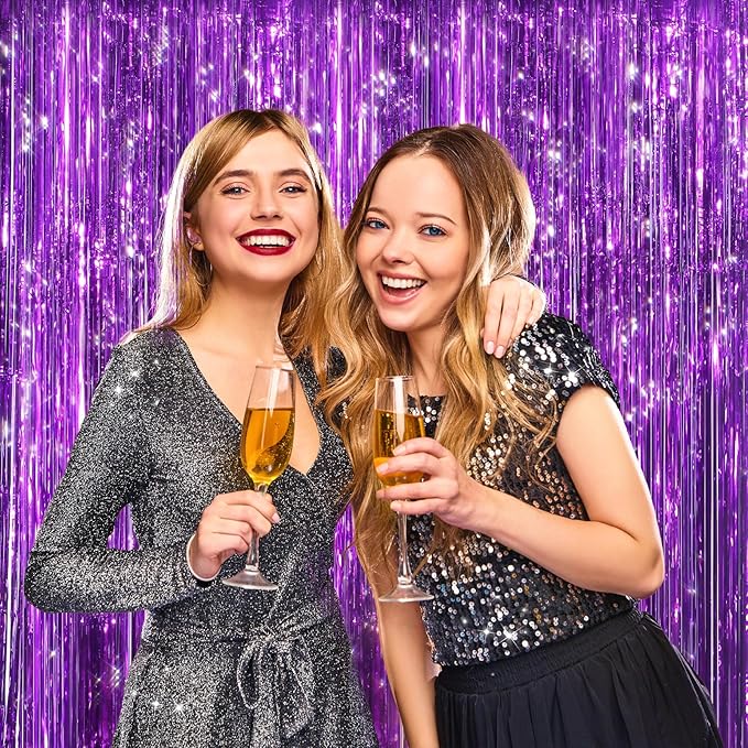 2 Pack Purple Metallic Tinsel Foil Fringe Curtains, Door Streamers Photo Booth - Image 6