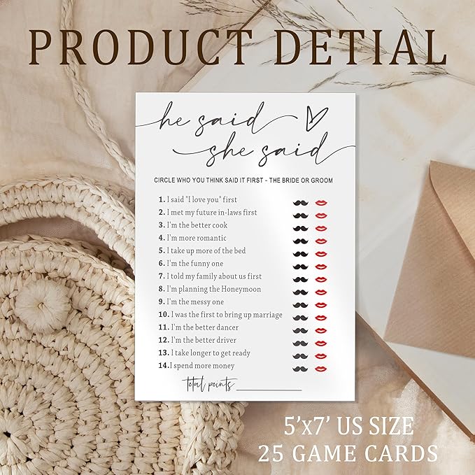 Fun Bridal Shower Games Set 25 Weddin Games Cards He Said She Said - Image 2