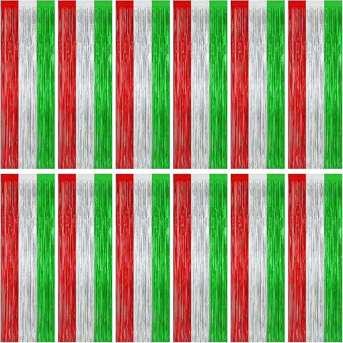 12 Pack Christmas Party Backdrop, 3.28 FT x 7.05 FT Red Silver Green Foil by ZATAYE