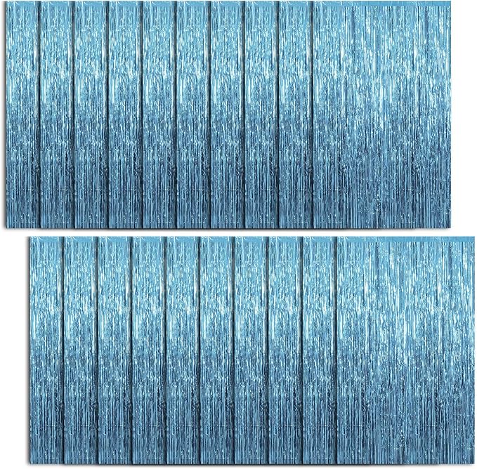 20 Pack Foil Curtain Backdrop Blue Metallic Tinsel Foil Fringe Curtains Photo by KEJ