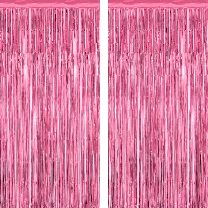 2 Pack Pink Party Decorations, 3.28 FT x 7.05 FT Pink Backdrop, Metallic Tinsel by ZATAYE