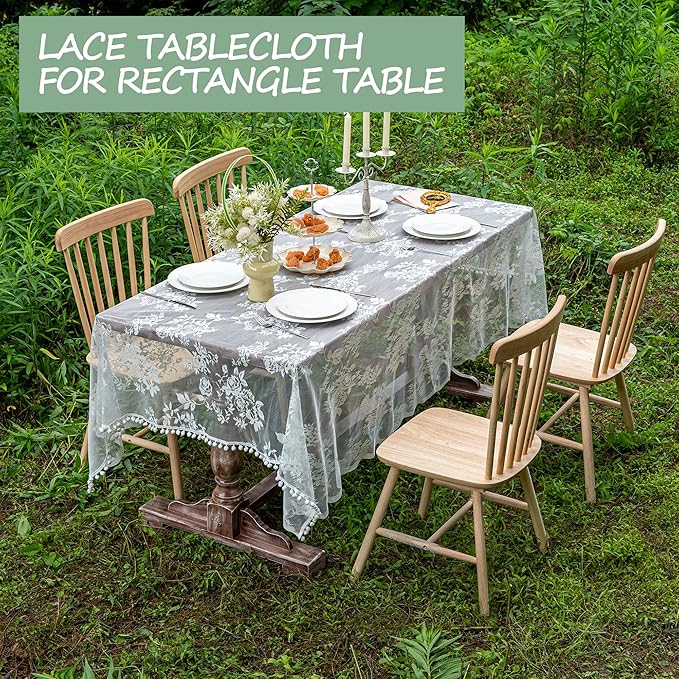 Jayla White Lace Tablecloth for Rectangular Tables, Vintage Style Wedding Table - Image 2