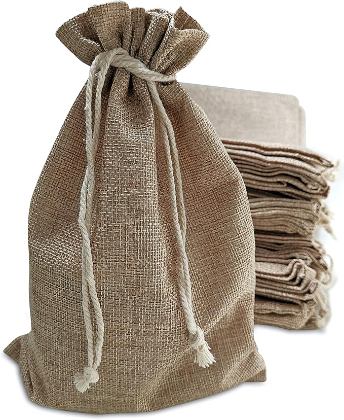 50 Burlap Bags with Drawstring, 7x10 Inch Rustic Gift Bag Bulk Pack by SupplyFriend