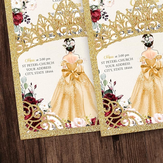 50Pcs Gold Crown Quinceanera Invitation - Image 3