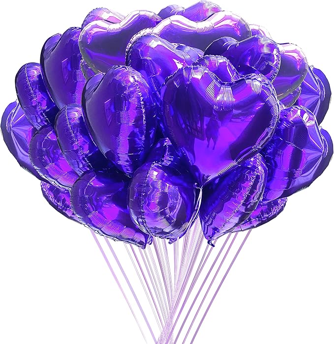 Jonhamwelbor 20Pcs 18 inch Purple Foil Mylar Heart Shape Balloons Decorations by Jonhamwelbor