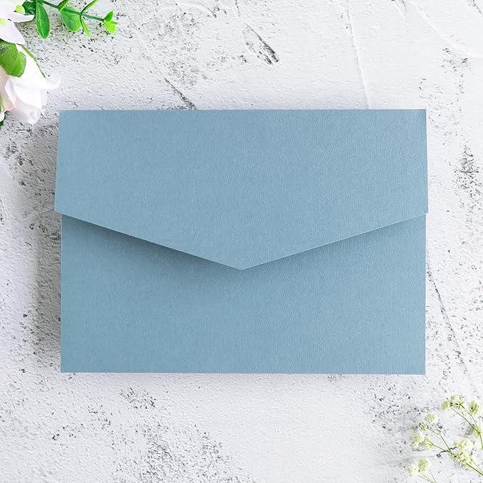 20 Pcs 5.12x7.1'' Sparkle Dusty Blue Tri-fold Laser Cut Wedding Invitation Cards - Image 5