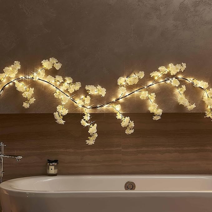 Hairui Cherry Blossom 96 LED Fairy Lights 6FT Garland, Battery Operated - Image 3