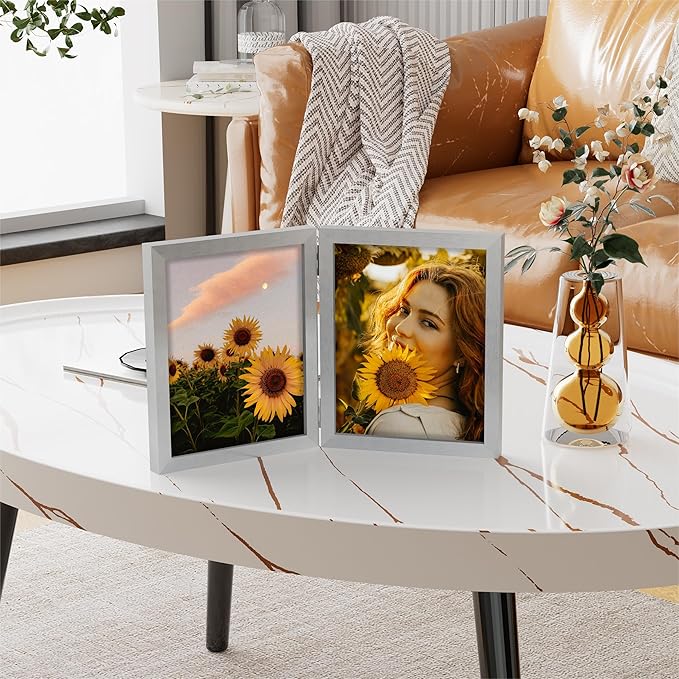 decorUhome Double 8x10 Picture Frame Vertical, Engineered Wood Bifold Photo - Image 2