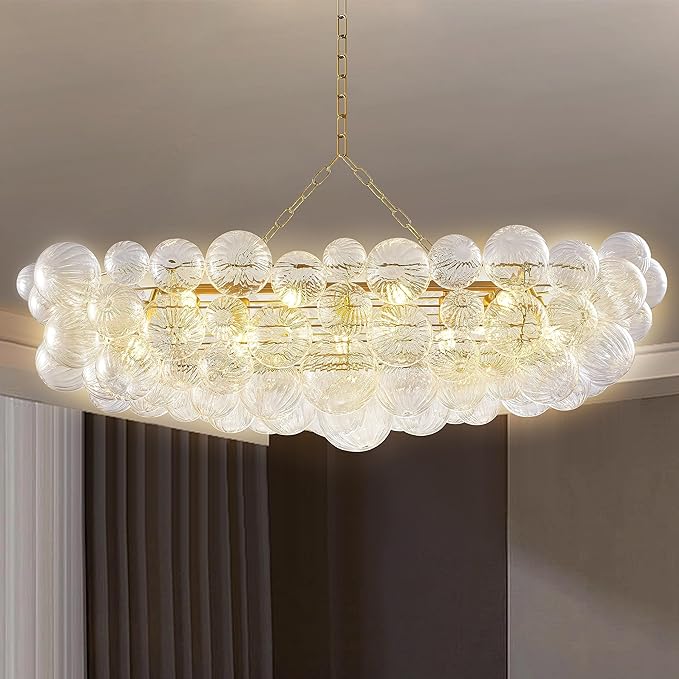 Nordic Bubble Ball Swirled Glass Chandelier 50 inch Rectangular Island Light by LongreeLightFixture